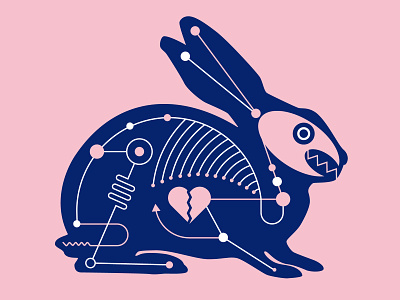 Bad Hare anatomy blue design design art geometry graphic design illustration pink rabbit skeleton skull vector