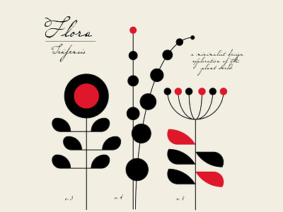 FLORA Series: plants 3-5 beige black botany branding design flowershop geometric identity illustration plants red