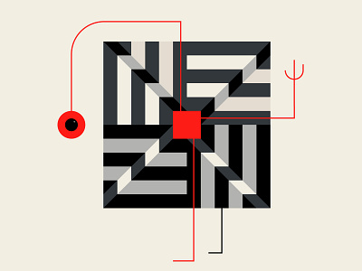 Geosapien abstract illustration black branding character art design geometric graphic design illustration patterns red repeat pattern