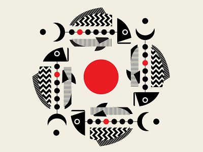 Caviar black design fish geometric illustration red repeat pattern vector