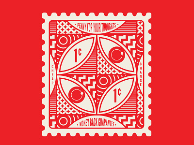 Penny For Your Thoughts (Stamp #6) beige black branding design geometric illustration logo pattern design red stamp design typography vector