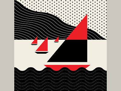 Four Sail abstract black design geometric illustration minimalism red sailboat sailing santa monica trufcreative vector