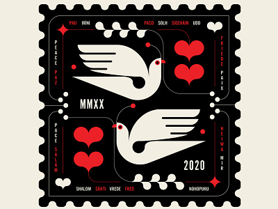 Lovey Dovey 2020 abstract design birds black christmas design dove geometric hearts illustration new year peace red stamp