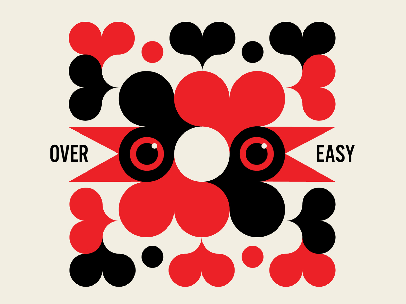 Over Easy abstract design badge design black chicken design eyeballs geometric hearts illustration red rooster vector illustration