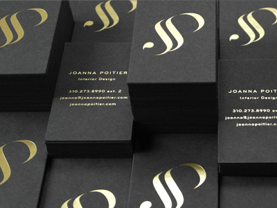 JSP black business cards gold identity monogram