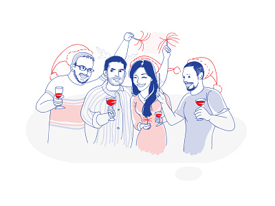 red wine cartoon family festive friends good time holiday illustration