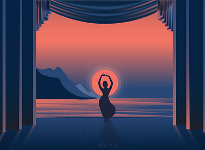 Tour Begin dance design flat girl illustration indian mountain sea stage sun vector