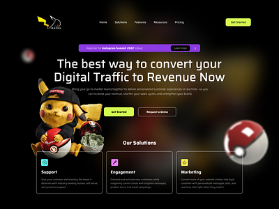 Pikachu & Sales tools landing page app design application black branding dashboad design designpopular digital marketing product typography ui design ux design uı uı ux web web design