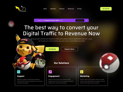 Pikachu & Sales tools landing page UI 3d animation app app desigm branding dashboad design follow graphic design illustration logo motion graphics nft popular product ui ux web web design