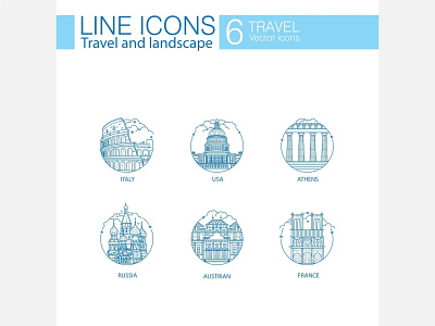 Travel an landscape line icons