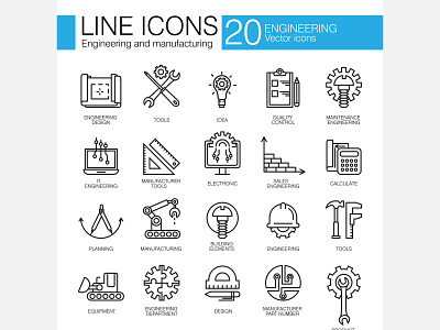 Set of Engineering and manufacturing line icons building business design engineering envelop flat icon manufacture tools ui ux vector web website
