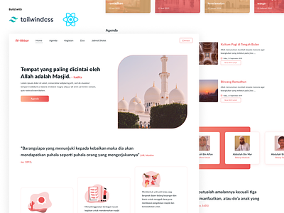 Free Template for Mosque with React and Taildwindcss branding design illustration news oraganization ui website website builder website concept