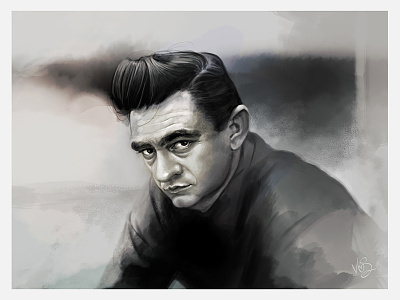 Caroline Vos Illustration Johnny Cash black and white johnny cash personal portrait