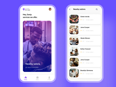 Nearby Salon App app app design barbershop clean color concept app figma gradient color icon interaction design minimal mobile ui nearby salon app shopping app typography ui uidesign ux uxdesign
