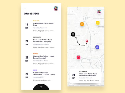 Nearby Events App app app concept app design app ui clean ui event events app map ui mobile app mobile app design mobile ui