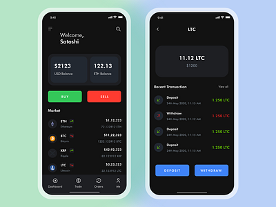 Cryptocurrency Application - Matoshi app application bitcoin blockchain clean crypto crypto wallet cryptocurrency ethereum finance interface ios mobile money payment app trading trading app ui ux wallet