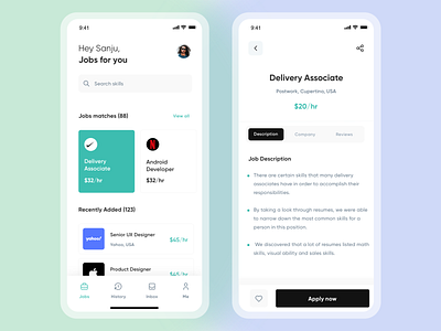 Job Finder App app card ui clean dashboard app hiring platform ios app job job board job finder job finder app job lisiting job search jobs marketplace mobile app product social app ui ux web design