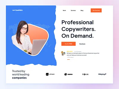 WritePro - Landing Page agency branding clean copywritting design hero section landing page minimal saas spikeysanju thisisux thisux ui ui design ux ux design web design