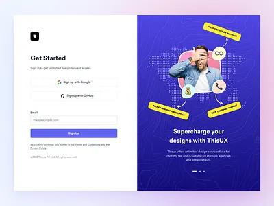ThisUX - Signup page 2 column agency app branding clean design login page minimal onboarding ui saas signup page thisisux thisux ui ux uxdesign web design
