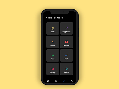 Share Feedback - Dashboard Dark Mode android app android app development app bottom navigation clean ui dailyui darkmode dashboard ui employee engagement ios minimal mobile ui review survey ui ux uxdesign