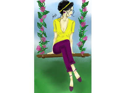 A lady on a swing illustration cartoon character charactedesign design digital illustration digital painting illustration lady
