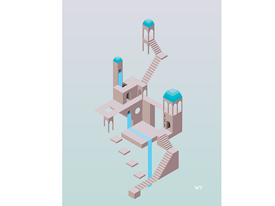 Isometric illustration inspired by Monument Valley illustration