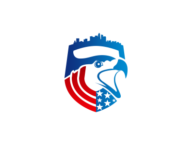 Eagle with American Flag and Skyline Logo Design art design business consulting community non profit education environmental technology