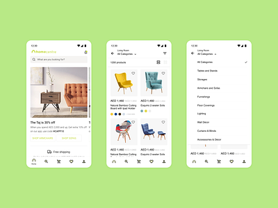 Home Centre "Home Furniture Shopping App" android furniture shopping shopping list tab bar