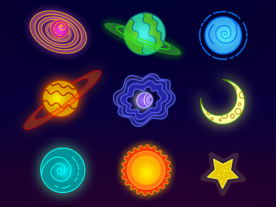 Cartoonish planets & stars animation cartoon glow pattern planets space stars sun vector