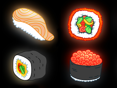 Sushi set cartoonish fish food glow illustration japan pattern roll stroke sushi