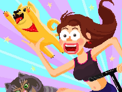 My wife & pets 8bit animation cartoonish illustration pixel pixelart