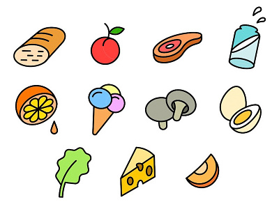 Healthy food icon set apple bread cheese food health icon icons kitchen milk products stroke