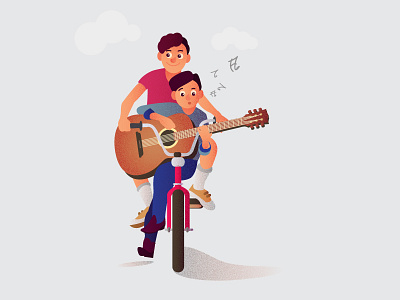 Happy friendship forever awesome boy cute cycle feeling forever friendship guitar happy illustration love