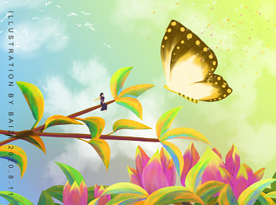 Free time practice butterfly design flower illustration