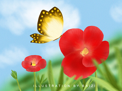 2020.10.28 Wednesday butterfly cure flower illustration 插图