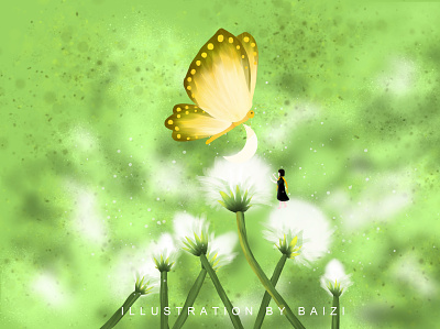 2020.11.5 Thursday butterfly flower illustration moon 插图