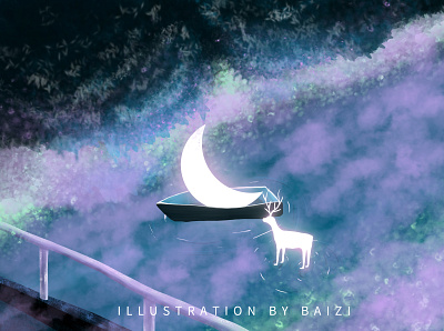 Night baizi cure illustration moon night