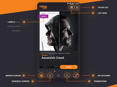 Cinema City App Concept MOVIE SCREEN DETAILS android cinema cinemacity grapefruit ios mobile app movies online booking tickets reservation user experience user interface