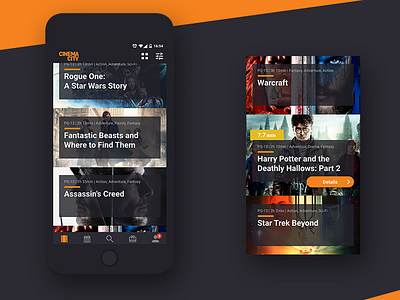 Cinema City App Concept MOVIE SCREEN LIST VIEW android cinema cinemacity grapefruit ios mobile app movies online booking tickets reservation user experience user interface
