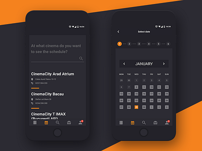 Cinema City App Concept SCHEDULE AND DATE SCREENS