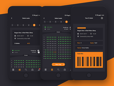 Cinema City App Concept CHOOSING SEATS SCREEN