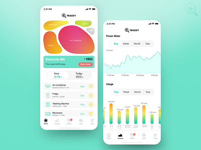 TRACKY⚡️ Home Electricity Monitoring App app electricity home ui ux