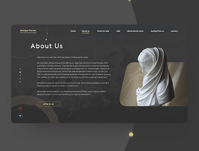 Second screen of website antique parian wares. design ui ux web website