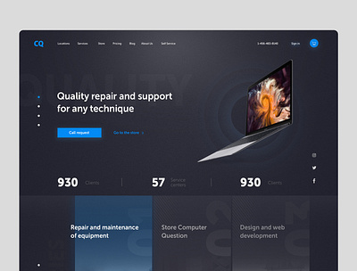 Website for equipment service, dark theme. design minimal ui ux web website