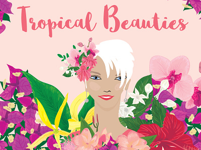 Tropical Beauties bright colorful floral flowers illustration tropical vector
