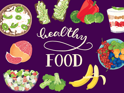 Healthy food berries food fruits healthy illustration vector vegetables