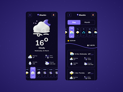 Weather App Design 🤘 app art cloudy design flat graphic icon illustration ui vector weather app weather icons