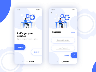 Mobile App app blue branding illustration login page sign in signup simple ui ux