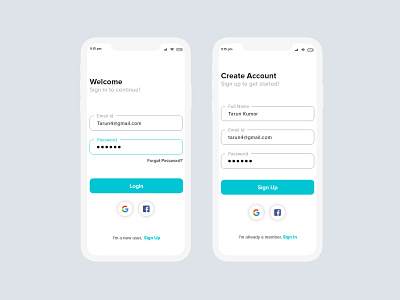 Login and Sign up screen App app app design clean concept login app login form login page login screen minimal sign in sign in app sign up signup uiux welcome screen