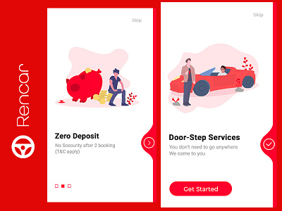 car rental onboarding screens app branding concept design illustration ui ux